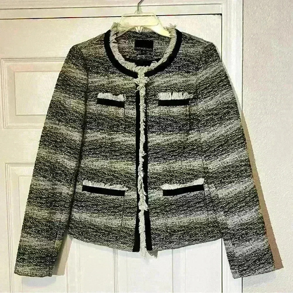 Cynthia Rowley Womens Blazer Jacket Size Medium Pockets Jacquard Striped - Picture 4 of 6